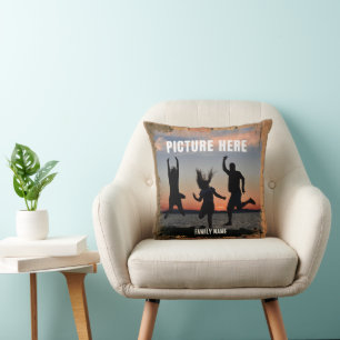 RUSTIC FAMILY HAPPY MOMENTS PHOTO MEMORIES CUSHION