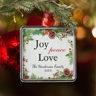 Rustic Family Joy Peace Love Christmas Metal Tree Decoration