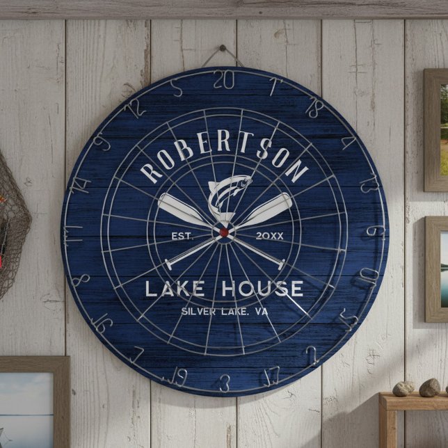 Rustic Family Lake House Navy Blue Wood Dartboard (Creator Uploaded)