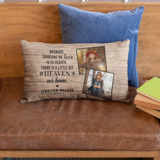 Rustic Family Memorial | 2 Photo Keepsake Lumbar Cushion (Creator Uploaded)