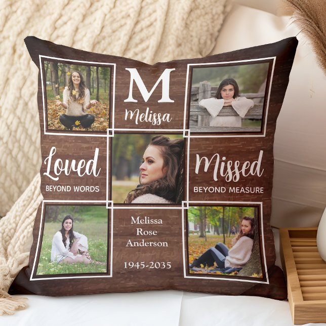 Rustic Family Memorial Keepsake Photo Collage Cushion (Creator Uploaded)