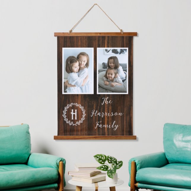 Rustic Family Monogram Photo Hanging Tapestry (Living Room)