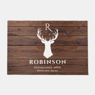Rustic Family Monogram Wood Styled Deer Antler Doormat