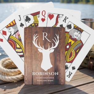 Rustic Family Monogram Wood Styled Deer Antler Playing Cards