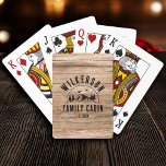 Rustic Family Name Cabin Cottage Lodge Retro Wood Playing Cards<br><div class="desc">Rustic modern playing cards with a trendy forest mountain range design with pine trees,  woods,  and birds surrounded by your custom family name on printed wood panel background,  a personalizable name of your cottage,  cabin,  lake house,  or any other,  as well as the year established.</div>