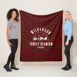 Rustic Family Name Cabin Cottage Retro Red Plaid Fleece Blanket