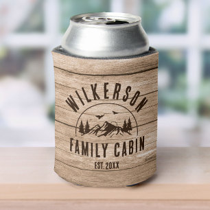 Rustic Family Name Cabin Lake House Cottage Can Cooler