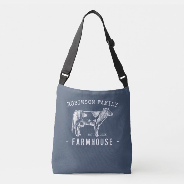 Rustic Family Name Farmhouse Dairy Milk Cow Crossbody Bag (Front)