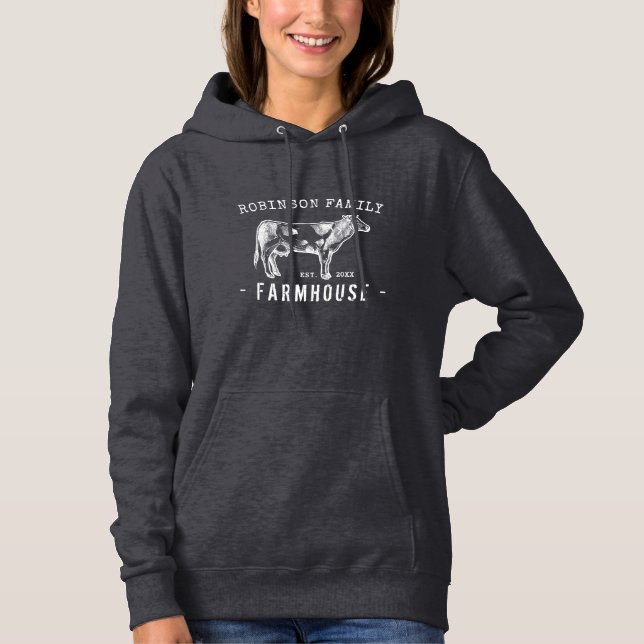 Rustic Family Name Farmhouse Dairy Milk Cow Hoodie (Front)