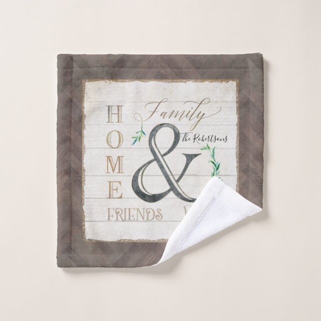 Rustic Family Name Home Farmhouse Shiplap Wood Bath Towel Set (Wash Cloth)