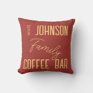 Rustic Family Name Kitchen Coffee Cushion