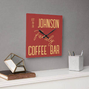 Rustic Family Name Kitchen Square Wall Clock
