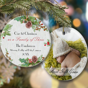 Rustic Family of 3  1st Xmas Newborn Best Gift   Ceramic Tree Decoration