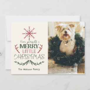 Rustic Family Pet 2 Photo Merry Little Christmas Holiday Card