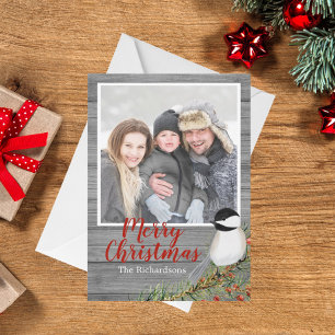 Rustic Family Photo Chickadee Christmas Card
