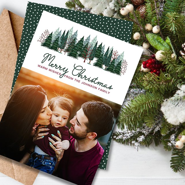 Rustic Family Photo Christmas Pine Tree  Holiday Card (Pine Trees Forest | Christmas Holiday | Photo Card)
