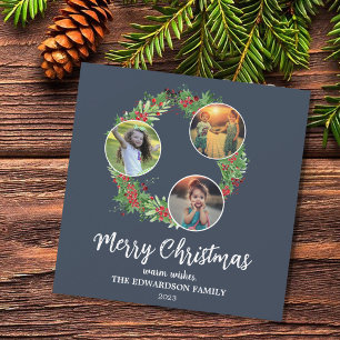 Rustic family photo collage Merry Holiday card