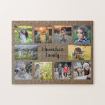 Rustic family photo collage monogram name jigsaw puzzle<br><div class="desc">Family photo collage of 10 photos monogrammed jigsaw puzzle.
You can personalise it and add your most beautiful photos and name. Great fun !</div>