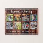 Rustic family photo collage monogrammed 8 photos jigsaw puzzle<br><div class="desc">Family photo collage of 8 photos monogrammed jigsaw puzzle.
You can personalise it and add your most beautiful photos and name and text. Great fun !</div>