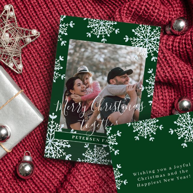 Rustic family photo Merry Christmas together green Holiday Card (Creator Uploaded)
