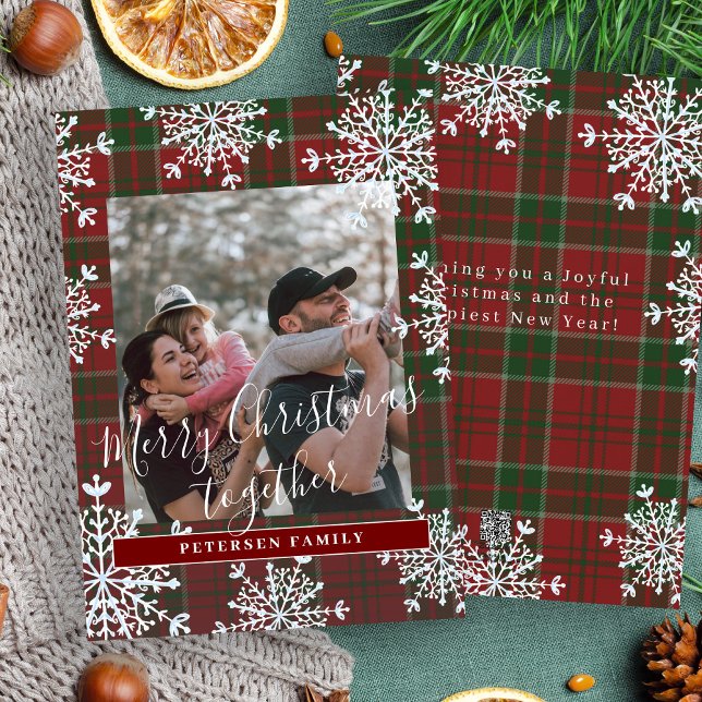 Rustic family photo Merry Christmas together plaid Holiday Card (Creator Uploaded)