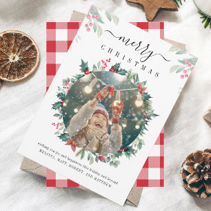 Rustic Family Photo Red Berries Christmas Card