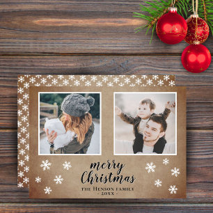Rustic Family Photo Snowflake Merry Christmas Holiday Card