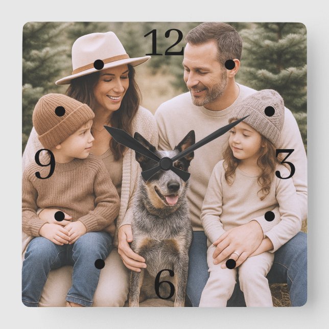 Rustic Family Photo Wall Art Square Wall Clock (Front)