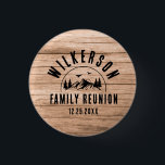 Rustic Family Reunion Cabin Retro Cool Wood 3 Cm Round Badge<br><div class="desc">Rustic custom modern family reunion button with a trendy forest mountain range design with pine trees,  woods,  and birds surrounded by your custom family name,  a personalizable name of your celebration,  as well as the date of the gathering.</div>