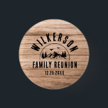 Rustic Family Reunion Cabin Retro Cool Wood 3 Cm Round Badge<br><div class="desc">Rustic custom modern family reunion button with a trendy forest mountain range design with pine trees,  woods,  and birds surrounded by your custom family name,  a personalizable name of your celebration,  as well as the date of the gathering.</div>