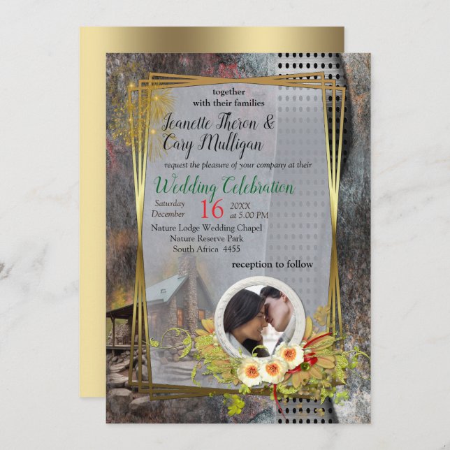Rustic Family Stone Cabin Invitation (Front/Back)