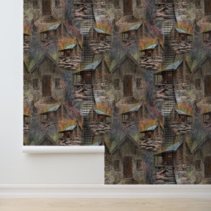 Rustic Family Stone Cabin Wallpaper