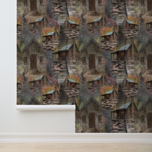 Rustic Family Stone Cabin Wallpaper (Application)