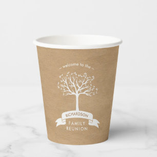 Rustic Family Tree Kraft Look Family Reunion Paper Cups