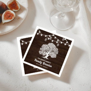 Rustic Family Tree String Lights Barbecue Reunion Napkin