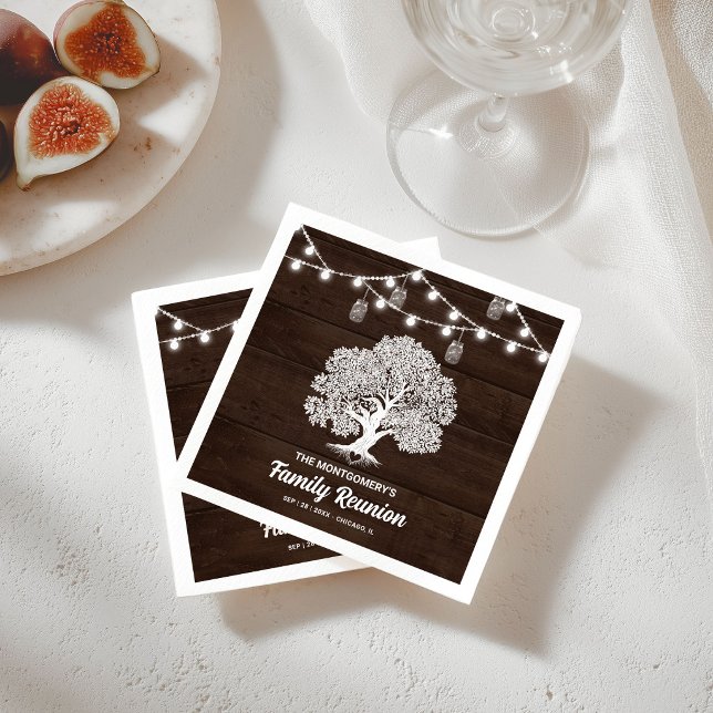 Rustic Family Tree String Lights Barbecue Reunion  Napkin (Creator Uploaded)