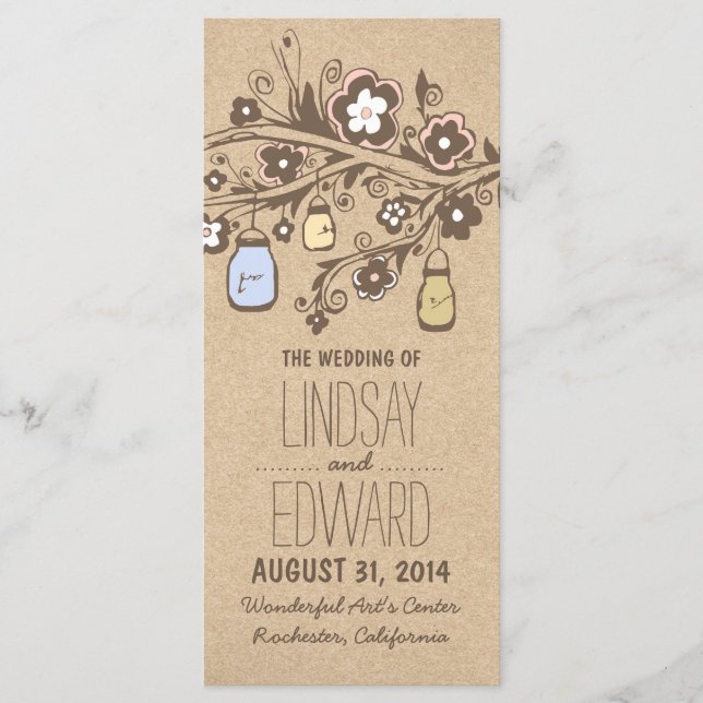 rustic fancy floral mason jars wedding programs programme (Front)
