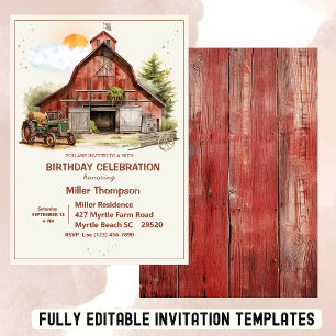 Rustic Farm 50th Birthday Tractor Party   Invitation