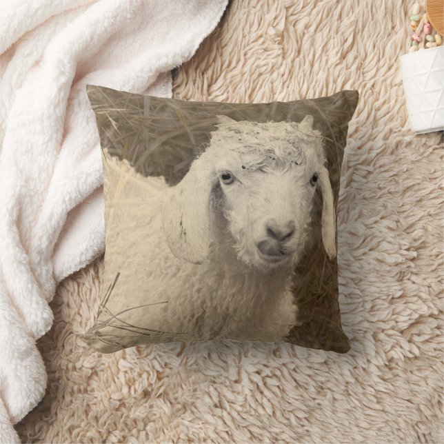 Rustic Farm Animal Angora Goat Kid Cushion (Blanket)