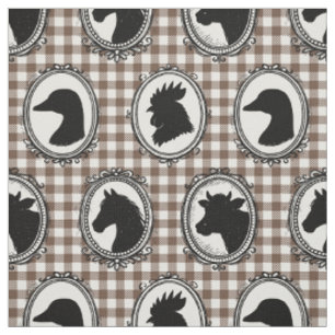 Rustic Farm Animal Barnyard Check Black Mocha Fabric