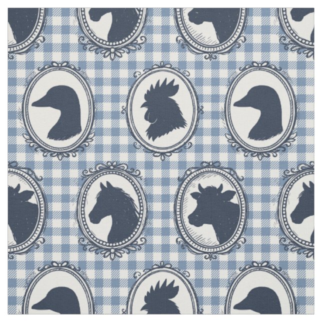 Rustic Farm Animal Barnyard Check - Blue Navy Fabric (Swatch)