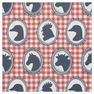 Rustic Farm Animal Barnyard Check - Red Navy Fabric