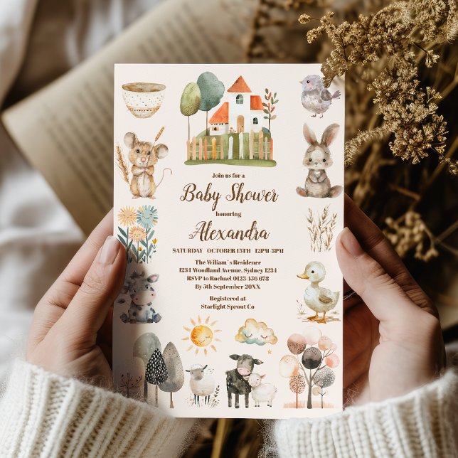 Rustic Farm Animal Gender Neutral Baby Shower Invitation (Creator Uploaded)