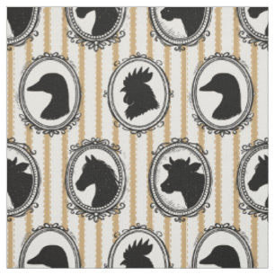 Rustic Farm Animal Silhouette Barnyard Black Khaki Fabric