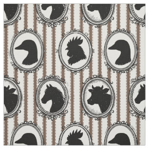 Rustic Farm Animal Silhouette Barnyard Black Mocha Fabric