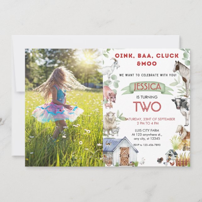 Rustic Farm Animals Birthday Party Photo Invitation (Front)