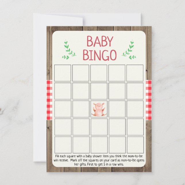 Rustic Farm Baby Shower Bing Game  Invitation (Front)