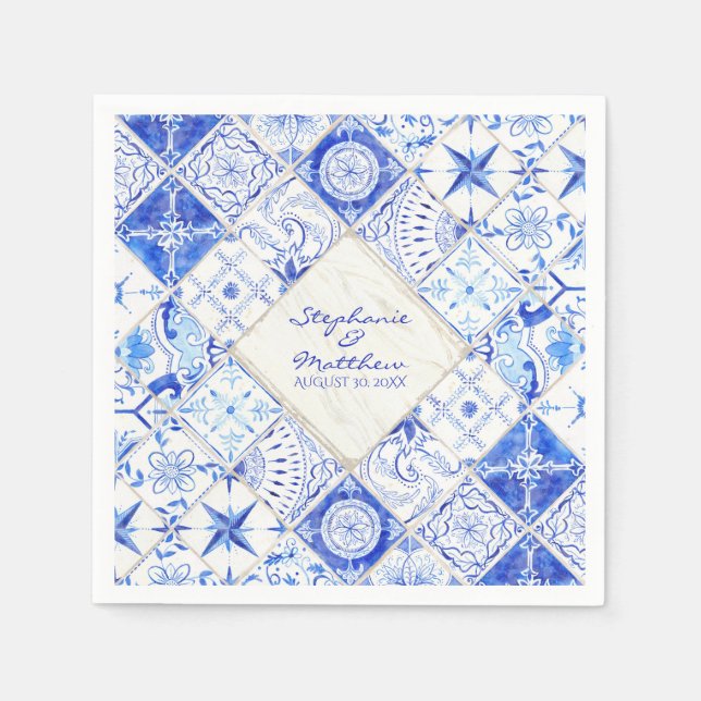 Rustic Farm Barn Elegant Wedding Watercolor Tile Napkin (Front)