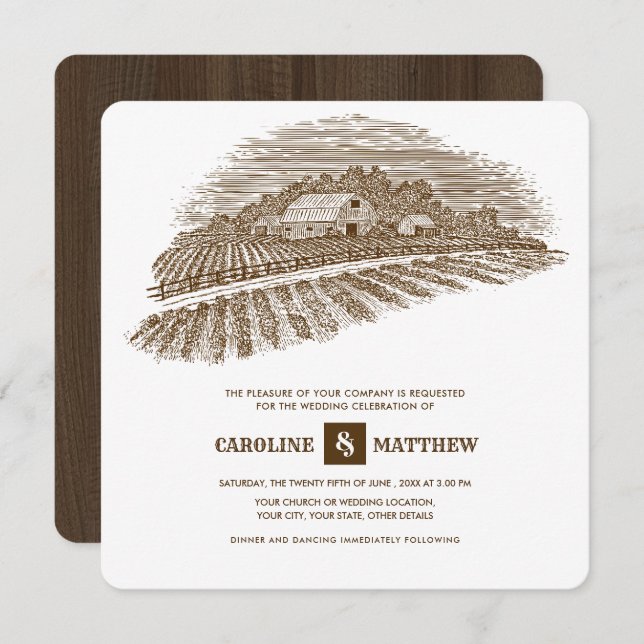 Rustic | Farm | Barn Wood Wedding Invitation (Front/Back)