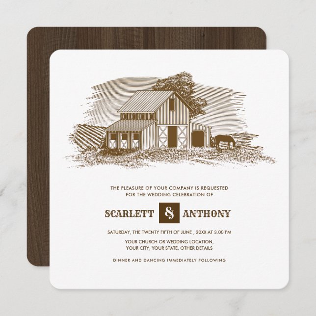 Rustic | Farm | Barn Wood Wedding Invitations (Front/Back)